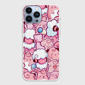 Чехол для iPhone 13 Pro Max с принтом Розовое собрание в Курске,  |  | Тематика изображения на принте: pokemon | pokemon go | арт | мью | мью ту | покемон | покемоны | рисунок | розовые покемоны | розовый покемон