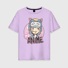 Женская футболка хлопок Oversize с принтом Anime Girl в Курске, 100% хлопок | свободный крой, круглый ворот, спущенный рукав, длина до линии бедер
 | cartoon | cat | cute | girls | japan | japanese | kawaii | kitty | manga | tsundere | waifu | yandere | аниме | анимэ | вайфу | дандере | девочка | девушка | дередере | кавайная | котик | манга | милая | мультик | мультики | цундере | яндере | 