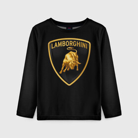 Детский лонгслив 3D с принтом Lamborghini  в Курске, 100% полиэстер | длинные рукава, круглый вырез горловины, полуприлегающий силуэт
 | bull | gold lamborghini sign | lamborghini | lamborghini lettering | lamborghini print | lamborghini sign | бык | знак ламборджини | золотой знак ламборджини | ламборджини | надпись ламборджини | принт ламборджини