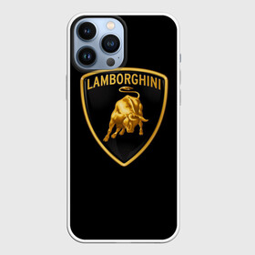 Чехол для iPhone 13 Pro Max с принтом Lamborghini в Курске,  |  | Тематика изображения на принте: bull | gold lamborghini sign | lamborghini | lamborghini lettering | lamborghini print | lamborghini sign | бык | знак ламборджини | золотой знак ламборджини | ламборджини | надпись ламборджини | принт ламборджини