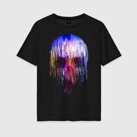 Женская футболка хлопок Oversize с принтом Skull illusion в Курске, 100% хлопок | свободный крой, круглый ворот, спущенный рукав, длина до линии бедер
 | color | glitch | neon | paint | skull | vanguard | авангард | глитч | краска | неон | цвет | череп