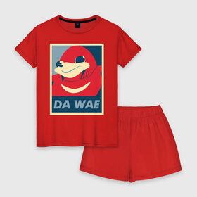 Женская пижама с шортиками хлопок с принтом DA WAE в Курске, 100% хлопок | футболка прямого кроя, шорты свободные с широкой мягкой резинкой | knuckles | meme | кнаклз | мемы | наклз | соник