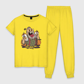 Женская пижама хлопок с принтом Безумный хипстер кофеман в Курске, 100% хлопок | брюки и футболка прямого кроя, без карманов, на брюках мягкая резинка на поясе и по низу штанин | 