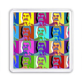 Магнит 55*55 с принтом Stalin pop-art в Курске, Пластик | Размер: 65*65 мм; Размер печати: 55*55 мм | chief | color | eyes | moustache | pop art | stalin | view | взгляд | вождь | глаза | поп  арт | сталин | усы | цвет