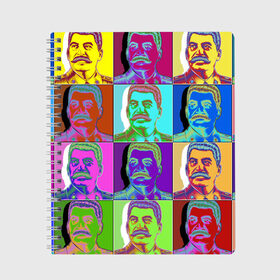 Тетрадь с принтом Stalin pop-art в Курске, 100% бумага | 48 листов, плотность листов — 60 г/м2, плотность картонной обложки — 250 г/м2. Листы скреплены сбоку удобной пружинной спиралью. Уголки страниц и обложки скругленные. Цвет линий — светло-серый
 | chief | color | eyes | moustache | pop art | stalin | view | взгляд | вождь | глаза | поп  арт | сталин | усы | цвет