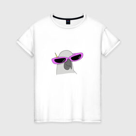 Женская футболка хлопок с принтом Попугай в очках в Курске, 100% хлопок | прямой крой, круглый вырез горловины, длина до линии бедер, слегка спущенное плечо | mem | мем | мультяшный | персонаж | попугай в очках | прикол | птица | рисунок | смешной попугай | юмор