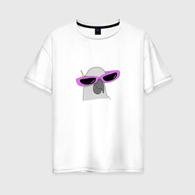 Женская футболка хлопок Oversize с принтом Попугай в очках в Курске, 100% хлопок | свободный крой, круглый ворот, спущенный рукав, длина до линии бедер
 | mem | мем | мультяшный | персонаж | попугай в очках | прикол | птица | рисунок | смешной попугай | юмор