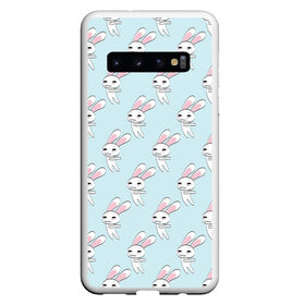 Чехол для Samsung Galaxy S10 с принтом Милый кролик в Курске, Силикон | Область печати: задняя сторона чехла, без боковых панелей | арт | белый | зайцы | зайчик | зайчики | заяц | кролик | кролики | рисунок | розовый | синий