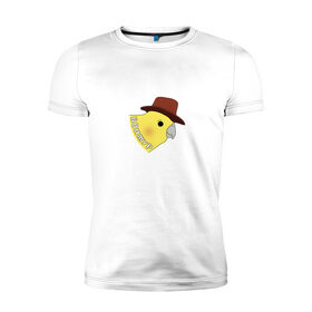 Мужская футболка хлопок Slim с принтом Бонжур в Курске, 92% хлопок, 8% лайкра | приталенный силуэт, круглый вырез ворота, длина до линии бедра, короткий рукав | mem | бонжур | мем | попугай | попугай в шляпе | прикол | птица | стикер | юмор