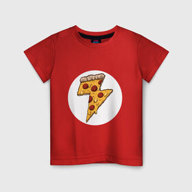 Детская футболка хлопок с принтом PIZZA-HERO в Курске, 100% хлопок | круглый вырез горловины, полуприлегающий силуэт, длина до линии бедер | flash | food | hero | pizza | shaldon | еда | коммиксы | молния | пиццабгерой | фастфуд. | флэш | шелдон
