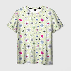 Мужская футболка 3D с принтом Милые цветочки в Курске, 100% полиэфир | прямой крой, круглый вырез горловины, длина до линии бедер | арт | бабочка | бабочки | камень | камни | камушки | рисунок | семена | стикеры | цветок | цветы