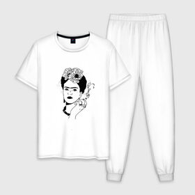 Мужская пижама хлопок с принтом Фрида Кало в Курске, 100% хлопок | брюки и футболка прямого кроя, без карманов, на брюках мягкая резинка на поясе и по низу штанин
 | 