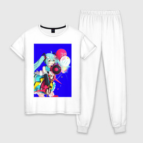 Женская пижама хлопок с принтом Anime 15 в Курске, 100% хлопок | брюки и футболка прямого кроя, без карманов, на брюках мягкая резинка на поясе и по низу штанин | aesthetic art | art | vaporwave | аниме | мультфильмы