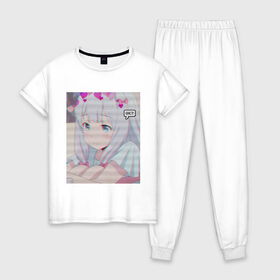 Женская пижама хлопок с принтом Anime 2-0 в Курске, 100% хлопок | брюки и футболка прямого кроя, без карманов, на брюках мягкая резинка на поясе и по низу штанин | aesthetic art | art | vaporwave | аниме | мультфильмы