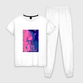 Женская пижама хлопок с принтом Anime 0-01 в Курске, 100% хлопок | брюки и футболка прямого кроя, без карманов, на брюках мягкая резинка на поясе и по низу штанин | aesthetic art | art | vaporwave | аниме | мультфильмы
