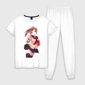 Женская пижама хлопок с принтом Anime 0-9-0 в Курске, 100% хлопок | брюки и футболка прямого кроя, без карманов, на брюках мягкая резинка на поясе и по низу штанин | aesthetic art | art | vaporwave | аниме | мультфильмы