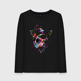 Женский лонгслив хлопок с принтом Skull в Курске, 100% хлопок |  | bird | blot | color | neon | paint | skull | triangle | клякса | краска | неон | птица | треугольник | цвет | череп