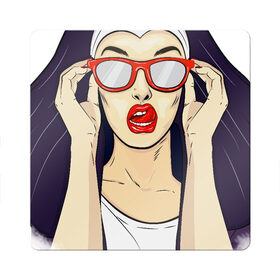 Магнит виниловый Квадрат с принтом Монашка в Курске, полимерный материал с магнитным слоем | размер 9*9 см, закругленные углы | губы | женщина | иллюстрация | монашка | очки | язык