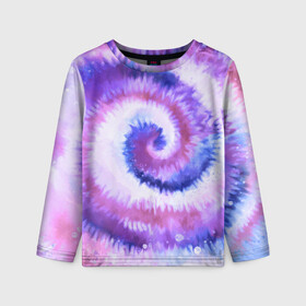 Детский лонгслив 3D с принтом TIE-DYE PURPLE в Курске, 100% полиэстер | длинные рукава, круглый вырез горловины, полуприлегающий силуэт
 | dye | multicolor | tie | trend | акварель | брызги | градиент | дай | колор | краски | красочная | мульти | потёки | пятна | радуга | радужная | тай | тайдай | текстура | тренд | хиппи