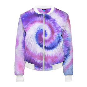 Женский бомбер 3D с принтом TIE-DYE PURPLE в Курске, 100% полиэстер | застегивается на молнию, по бокам два кармана без застежек, мягкие манжеты, по низу бомбера и на воротнике — эластичная резинка | dye | multicolor | tie | trend | акварель | брызги | градиент | дай | колор | краски | красочная | мульти | потёки | пятна | радуга | радужная | тай | тайдай | текстура | тренд | хиппи