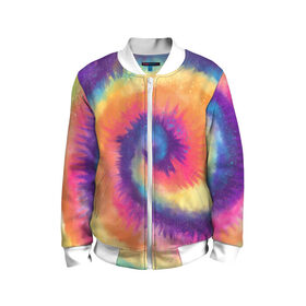 Детский бомбер 3D с принтом TIE-DYE MULTICOLOR в Курске, 100% полиэстер | застегивается на молнию, по бокам два кармана без застежек, мягкие манжеты, по низу бомбера и на воротнике — эластичная резинка | dye | multicolor | tie | trend | акварель | брызги | градиент | дай | колор | краски | красочная | мульти | потёки | пятна | радуга | радужная | тай | тайдай | текстура | тренд | хиппи