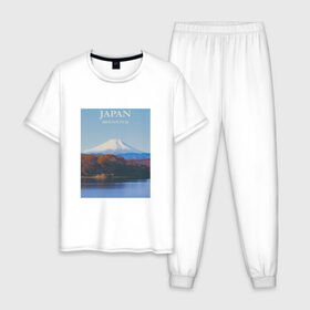 Мужская пижама хлопок с принтом Japan в Курске, 100% хлопок | брюки и футболка прямого кроя, без карманов, на брюках мягкая резинка на поясе и по низу штанин
 | Тематика изображения на принте: fuji | mount | poster | travel | гора | постер | путешествия | фудзи | фудзияма | япония