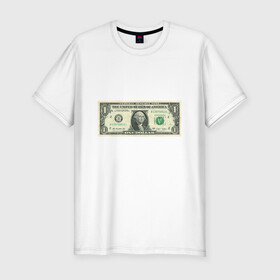 Мужская футболка хлопок Slim с принтом One dollar в Курске, 92% хлопок, 8% лайкра | приталенный силуэт, круглый вырез ворота, длина до линии бедра, короткий рукав | bill | dollar | one | богатство | деньги | доллары | монеты | один | сша
