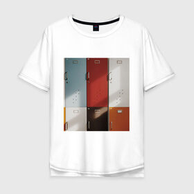 Мужская футболка хлопок Oversize с принтом шкафчики в Курске, 100% хлопок | свободный крой, круглый ворот, “спинка” длиннее передней части | метал | минимализм | простота | шкафчики | ячейки