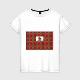 Женская футболка хлопок с принтом мишка,шотландский фон.шотланди в Курске, 100% хлопок | прямой крой, круглый вырез горловины, длина до линии бедер, слегка спущенное плечо | животные | мишка | шотландский фон.шотландия