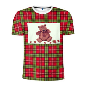 Мужская футболка 3D спортивная с принтом мишка,шотландский фон.шотланди в Курске, 100% полиэстер с улучшенными характеристиками | приталенный силуэт, круглая горловина, широкие плечи, сужается к линии бедра | животные | мишка | шотландский фон.шотландия