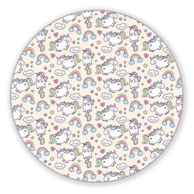 Коврик для мышки круглый с принтом Единорог в Курске, резина и полиэстер | круглая форма, изображение наносится на всю лицевую часть | арт | единорог | единороги | звезда | звёзды | лошади | облако | облачко | пони | радуга | рисунок