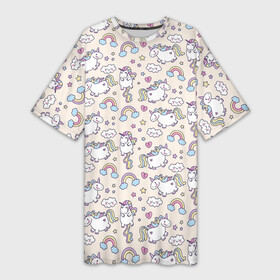Платье-футболка 3D с принтом Единорог в Курске,  |  | Тематика изображения на принте: арт | единорог | единороги | звезда | звёзды | лошади | облако | облачко | пони | радуга | рисунок