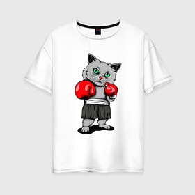 Женская футболка хлопок Oversize с принтом БоксерКотэ в Курске, 100% хлопок | свободный крой, круглый ворот, спущенный рукав, длина до линии бедер
 | бокс | домашние животные | кот | кошки | спортсмену | юмор