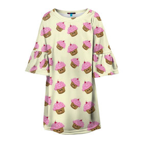 Детское платье 3D с принтом Кексы в Курске, 100% полиэстер | прямой силуэт, чуть расширенный к низу. Круглая горловина, на рукавах — воланы | арт | выпечка | еда | кекс | кексик | кексы | рисунок | розовый | салатовый