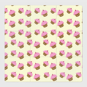 Магнитный плакат 3Х3 с принтом Кексы в Курске, Полимерный материал с магнитным слоем | 9 деталей размером 9*9 см | Тематика изображения на принте: арт | выпечка | еда | кекс | кексик | кексы | рисунок | розовый | салатовый