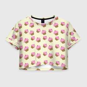 Женская футболка Crop-top 3D с принтом Кексы в Курске, 100% полиэстер | круглая горловина, длина футболки до линии талии, рукава с отворотами | арт | выпечка | еда | кекс | кексик | кексы | рисунок | розовый | салатовый