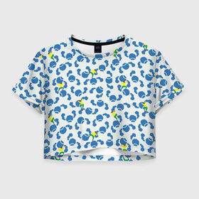Женская футболка Crop-top 3D с принтом Скалолазы в Курске, 100% полиэстер | круглая горловина, длина футболки до линии талии, рукава с отворотами | арт | жёлтый | зеленый | рисунок | синий | скалолаз | скалолазание | скалолазы