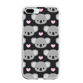 Чехол для iPhone 7Plus/8 Plus матовый с принтом Мордочки коал в Курске, Силикон | Область печати: задняя сторона чехла, без боковых панелей | арт | коал | коала | коалы | любовь | медведь | медвежонок | мордочка | мордочки | рисунок | сердечки | сердце | серый | тёмный | чёрный