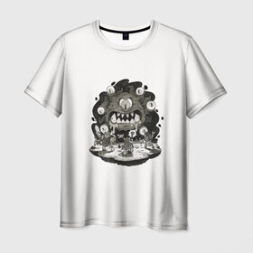 Мужская футболка 3D с принтом Монстр-Джими в Курске, 100% полиэфир | прямой крой, круглый вырез горловины, длина до линии бедер | Тематика изображения на принте: белая | дьявол | монстр | прикольная | принт | страшная | циклоп