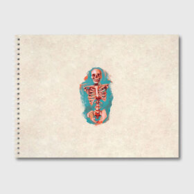 Альбом для рисования с принтом Скелет Джо в Курске, 100% бумага
 | матовая бумага, плотность 200 мг. | Тематика изображения на принте: бежевая | прикольная | принт | скелет | смешная | череп