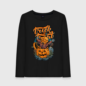 Женский лонгслив хлопок с принтом Trick or treat. Хэллоуин в Курске, 100% хлопок |  | halloween | helloween | trick or treat | монстры | приколы | тыква | ужасы | хеллоуин | хэллоуин