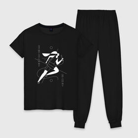 Женская пижама хлопок с принтом Everyday Runner в Курске, 100% хлопок | брюки и футболка прямого кроя, без карманов, на брюках мягкая резинка на поясе и по низу штанин | 