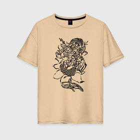 Женская футболка хлопок Oversize с принтом цветы абстракция графика в Курске, 100% хлопок | свободный крой, круглый ворот, спущенный рукав, длина до линии бедер
 | абстракция | графика | подсолнух | розы | цветы