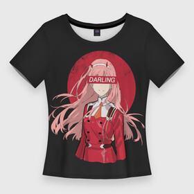 Женская футболка 3D Slim с принтом Darling Zero Two Black в Курске,  |  | 002 | ahegao | anime | darling | franx | franxx | girl | girls | in | senpai | the | two | waifu | zero | zerotwo | аниме | ахегао | вайфу | девушка | семпай | сенпай | тян