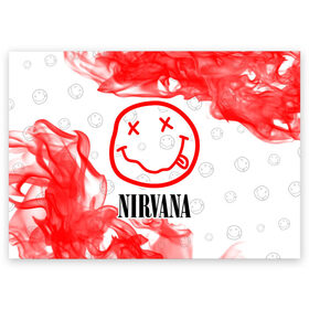 Поздравительная открытка с принтом NIRVANA / НИРВАНА в Курске, 100% бумага | плотность бумаги 280 г/м2, матовая, на обратной стороне линовка и место для марки
 | Тематика изображения на принте: band | cobain | face | kurt | logo | music | nirvana | rock | rocknroll | группа | кобейн | курт | лого | логотип | музыка | музыкальная | нирвана | рожица | рок | рокнролл | символ