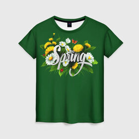 Женская футболка 3D с принтом Весна в Курске, 100% полиэфир ( синтетическое хлопкоподобное полотно) | прямой крой, круглый вырез горловины, длина до линии бедер | весна | одуванчики | полевые цветы. | ромашки | цветы