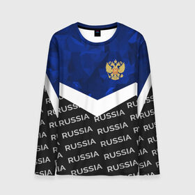 Мужской лонгслив 3D с принтом RUSSIA | BLUE DIAMOND в Курске, 100% полиэстер | длинные рукава, круглый вырез горловины, полуприлегающий силуэт | russia | sport | герб | империя | имперский | патриот | патриотизм | российская | россия | русский | спорт | страны | флаг | я русский