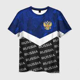 Мужская футболка 3D с принтом RUSSIA | BLUE DIAMOND в Курске, 100% полиэфир | прямой крой, круглый вырез горловины, длина до линии бедер | russia | sport | герб | империя | имперский | патриот | патриотизм | российская | россия | русский | спорт | страны | флаг | я русский