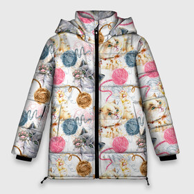 Женская зимняя куртка 3D с принтом Милые котики с клубками пряжи в Курске, верх — 100% полиэстер; подкладка — 100% полиэстер; утеплитель — 100% полиэстер | длина ниже бедра, силуэт Оверсайз. Есть воротник-стойка, отстегивающийся капюшон и ветрозащитная планка. 

Боковые карманы с листочкой на кнопках и внутренний карман на молнии | абстракция | клубок | кот | котик | коты | кошка | кошки | линия | милота | милые | милый | мяу | нейтральная | пряжа | стиль | текстуры | узоры