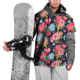 Накидка на куртку 3D с принтом Сердечки и цветочки в Курске, 100% полиэстер |  | Тематика изображения на принте: 